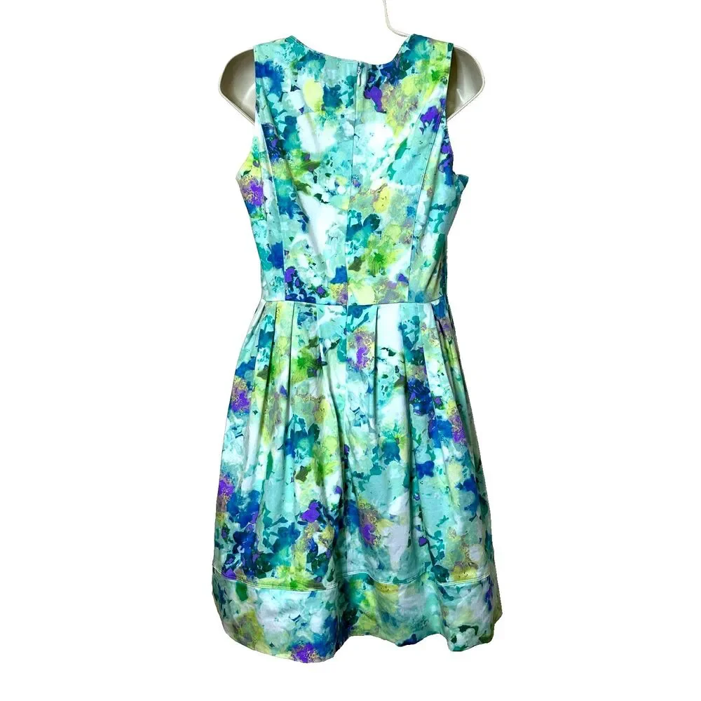 Calvin Klein Floral A-Line Pleated Sleeveless Knee Length Pinup Dress Women's 10